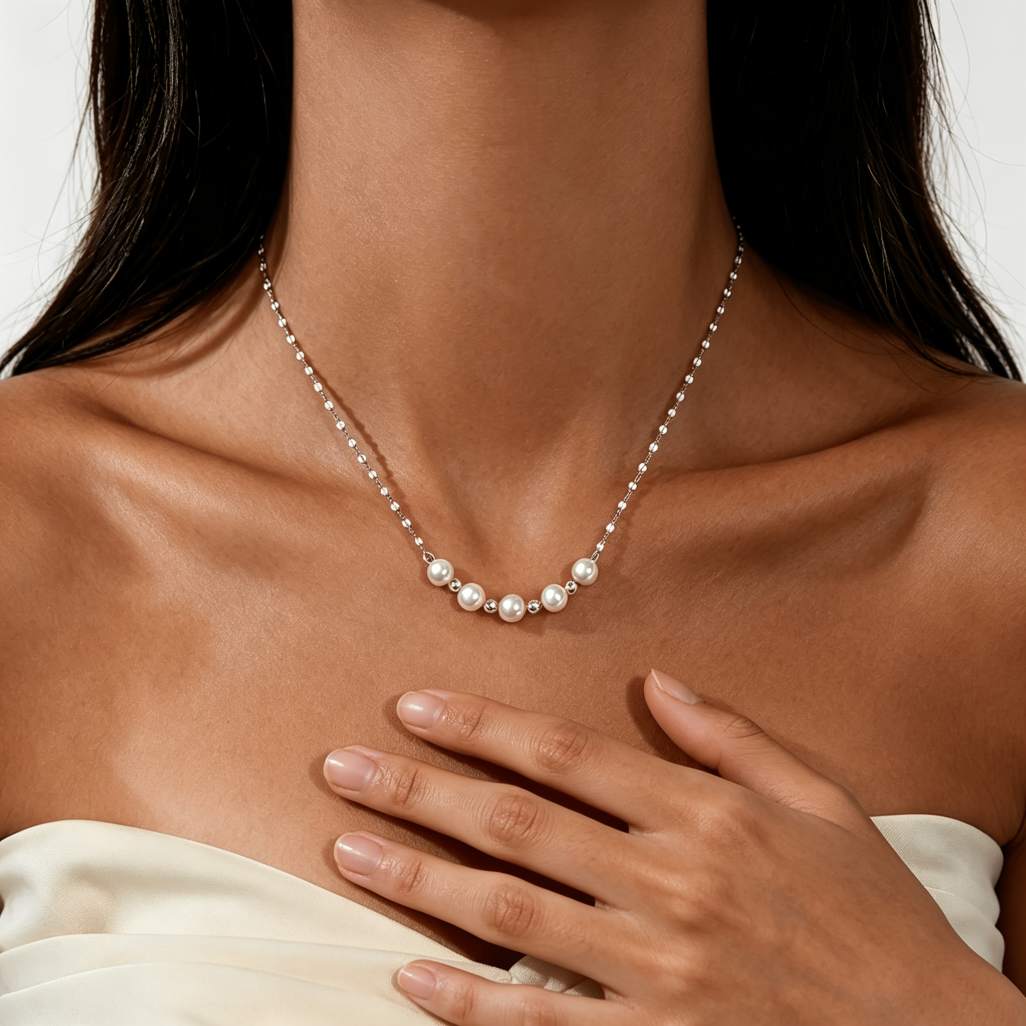 Women's 925 Silver Pearl Necklace Clavicle Chain